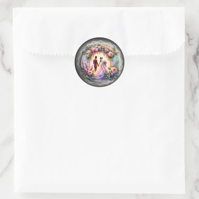Sticker Rond African-American Bride and Groom Moonlight Wedding (Sac)
