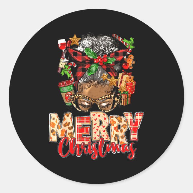 Sticker Rond African American Christmas African Black Xmas Mom  (Devant)