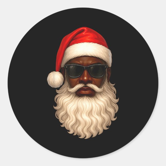 Sticker Rond African American Cool Santa Claus Christmas Pajama (Devant)