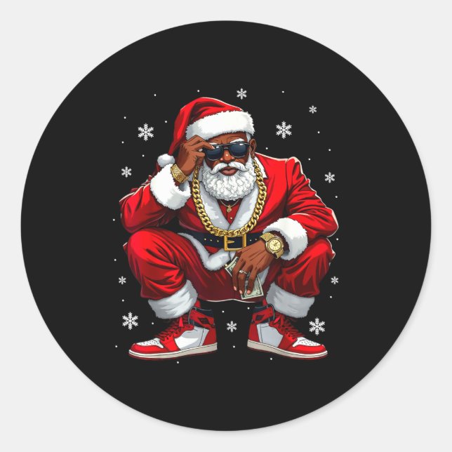 Sticker Rond African American Santa Christmas Black Xmas Women  (Devant)