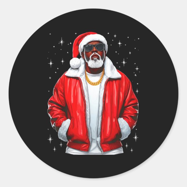 Sticker Rond African American Santa Christmas Pajamas Cool Blac (Devant)