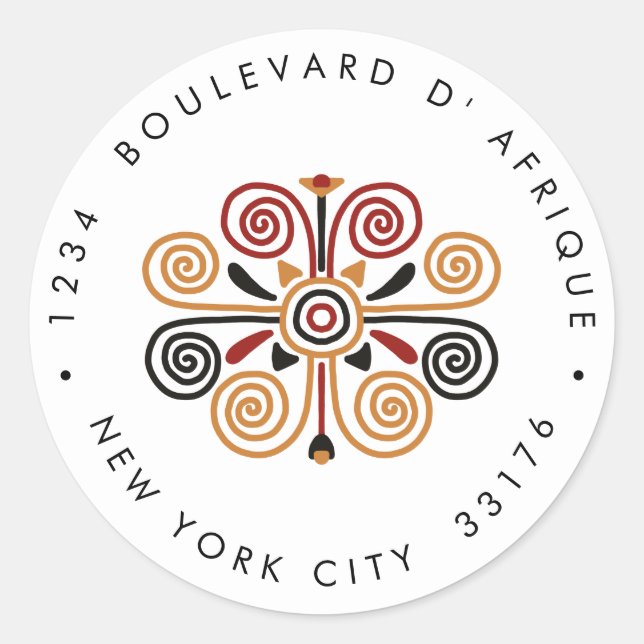 Sticker Rond Africana Ankara Kente Adresse de retour du Mariage (Devant)