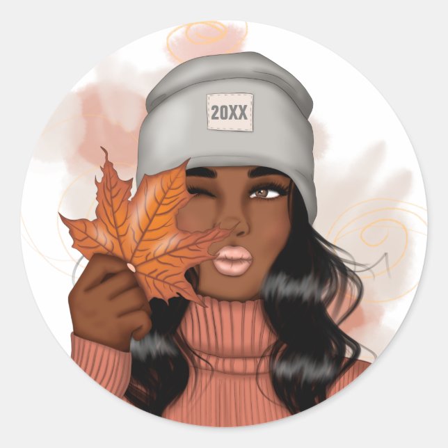 Sticker Rond Afro-Américain cosy automne Thankgiving (Devant)