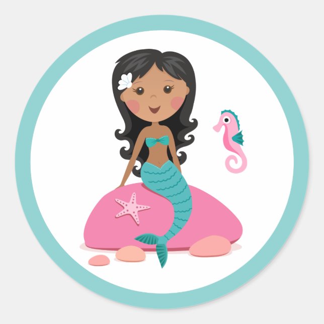 Sticker Rond Afro-Américaine fille sirène étoile (Devant)