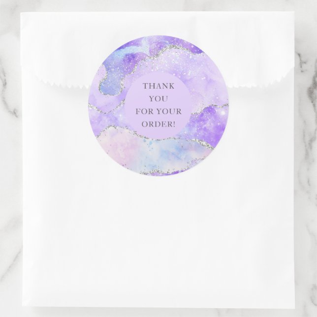 Sticker Rond Agate Glitter Violet Merci pour votre commande (Sac)