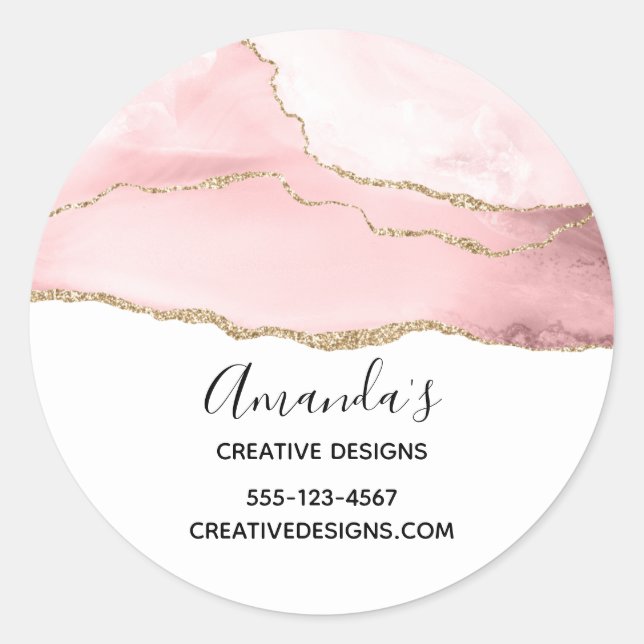 Sticker Rond Agate rose vierge avec ruban or Élégant (Devant)