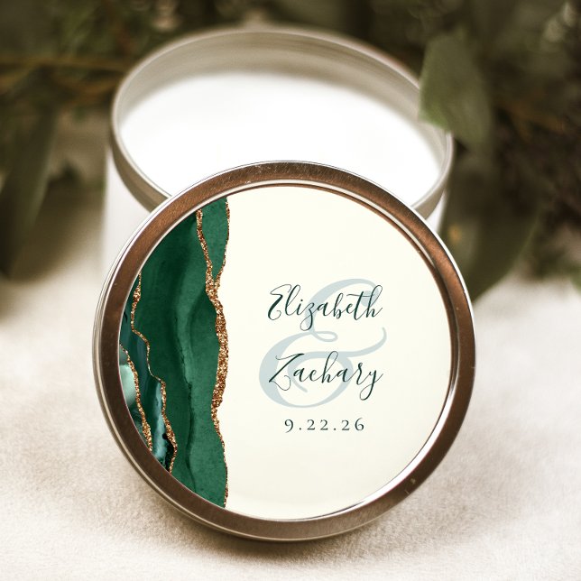 Sticker Rond Agate Script Emerald Green Gold Mariage (Créateur téléchargé)