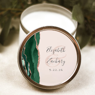 Sticker Rond Agate Script Emerald Green Rose Gold Blush Mariage