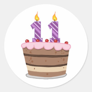 Sticker Rond Âge 11 sur le gâteau d'anniversaire