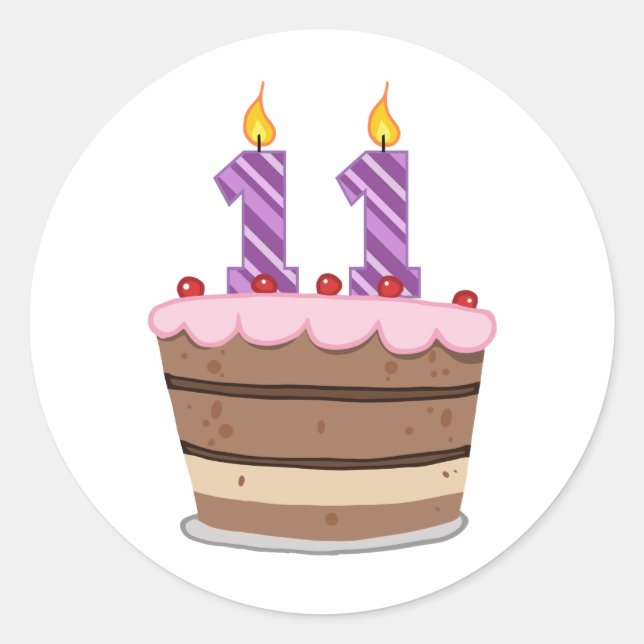 Sticker Rond Âge 11 sur le gâteau d'anniversaire (Devant)