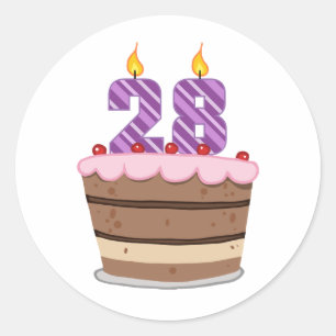 Sticker Rond Âge 28 sur le gâteau d'anniversaire
