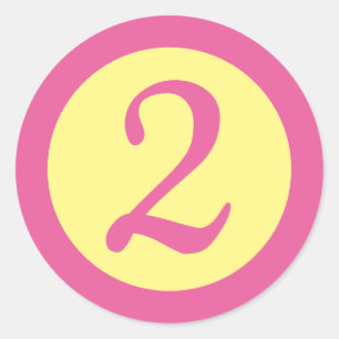 Sticker Rond Age 2 Numéro Texte rose personnalisable sur Jaune