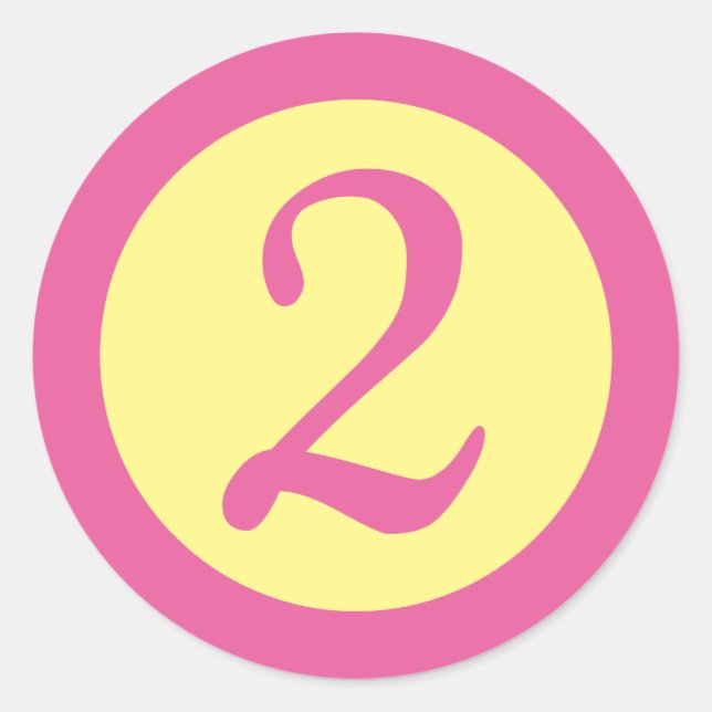 Sticker Rond Age 2 Numéro Texte rose personnalisable sur Jaune (Devant)