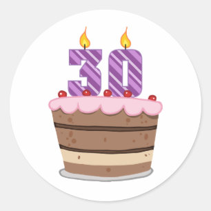 Sticker Rond Âge 30 sur le gâteau d'anniversaire