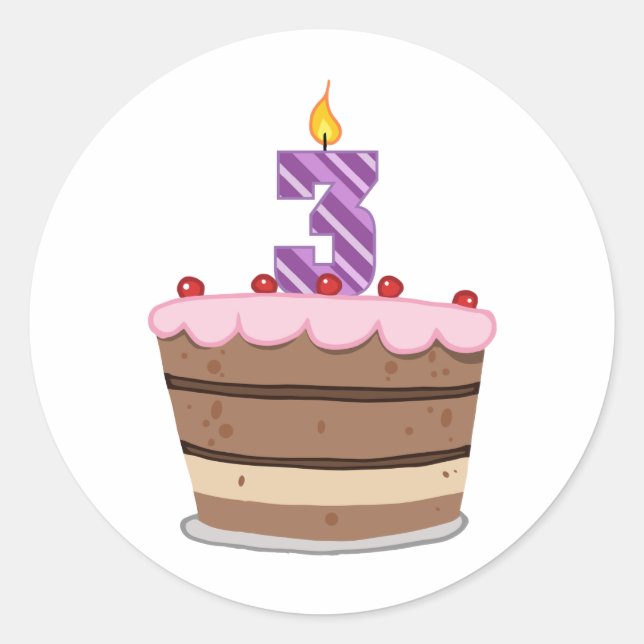 Sticker Rond Âge 3 sur le gâteau d'anniversaire (Devant)
