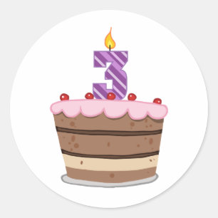 Sticker Rond Âge 3 sur le gâteau d'anniversaire