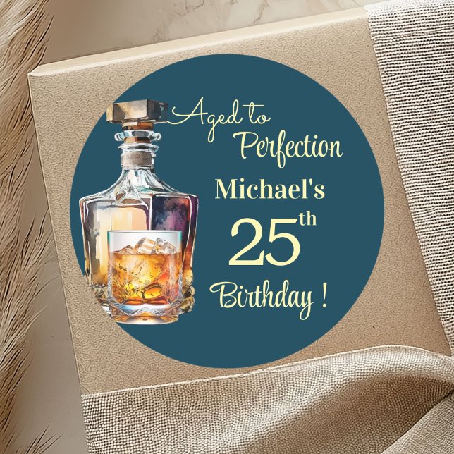 Sticker Rond Aged to Perfection Men 25th Whiskey Birthday (Créateur téléchargé)