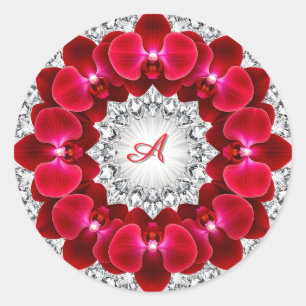 Sticker Rond Agencement floral élégant avec orchidées rouges