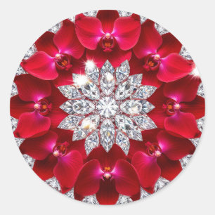 Sticker Rond Agencement floral élégant avec orchidées rouges