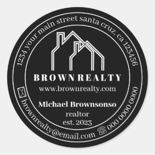 Sticker Rond Agent immobilier logo double maison noire