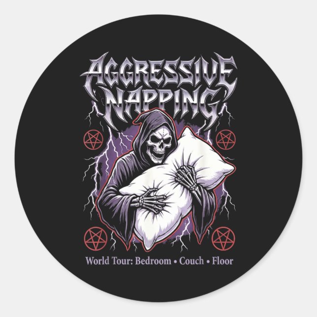 Sticker Rond Aggressive Napng Funny Heavy Metal Grim Reaper Sle (Devant)