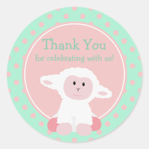 Sticker Rond Agneau bébé mignon et Merci Pois