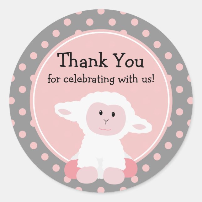 Sticker Rond Agneau bébé mignon et Merci Pois (Devant)