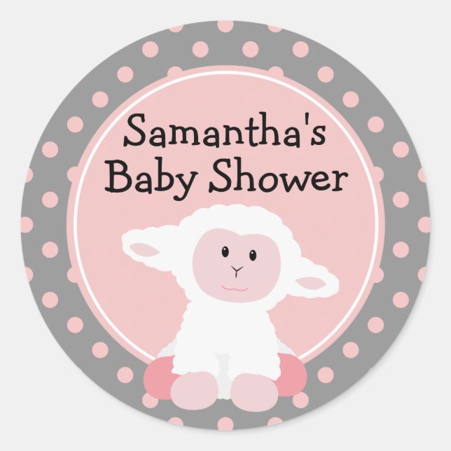 Sticker Rond Agneau bébé mignon et Pois Personnalisé (Devant)