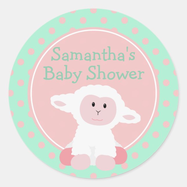 Sticker Rond Agneau bébé mignon et Pois Personnalisé (Devant)