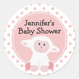 Sticker Rond Agneau bébé mignon et Pois Personnalisé