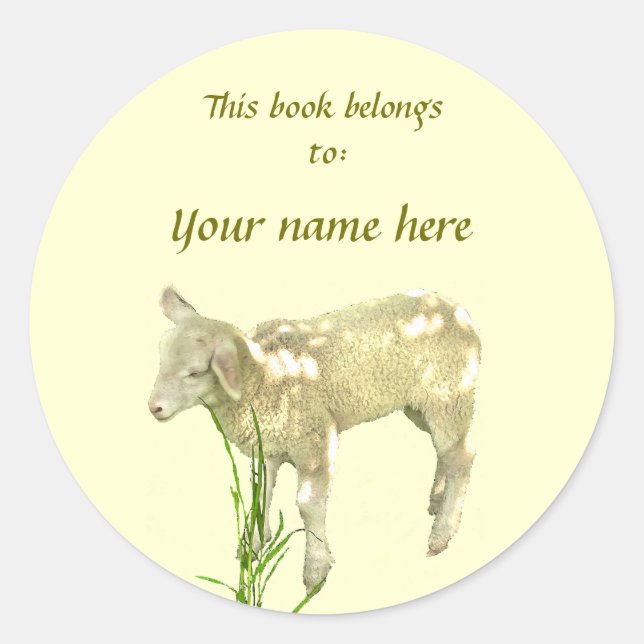 Sticker Rond Agneau de bébé mignon sur plaque jaune (Devant)