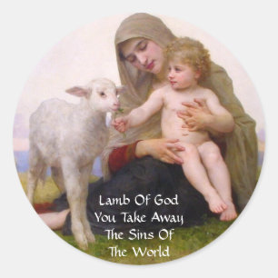 STICKER ROND AGNEAU DE DIEU VOUS EMMENEZ LES PÉCHÉS DU MONDE
