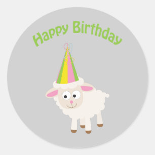 Sticker Rond Agneau de joyeux anniversaire