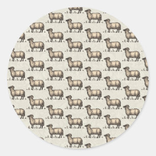 Sticker Rond Agneau de mouton Vintage animal de ferme