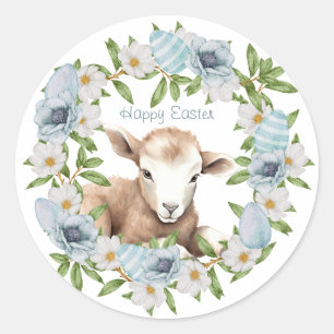 Sticker Rond Agneau de Pâques personnalisé à l'aquarelle