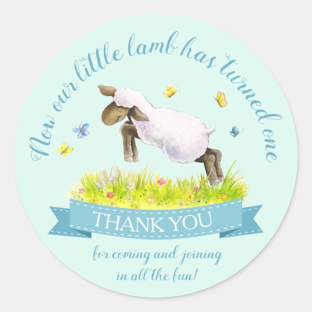 Sticker Rond Agneau de printemps mignon aqua bleu anniversaire  (Devant)
