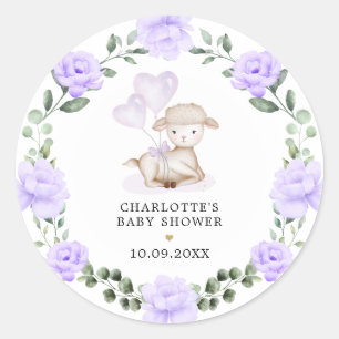 Sticker Rond Agneau mignon Mouton Mouton pourpre vert fleuri Wr