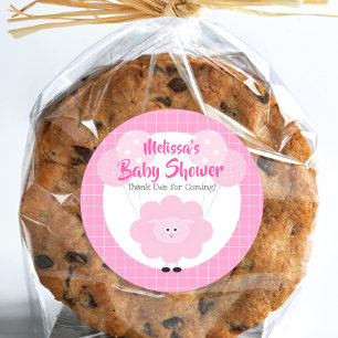 Sticker Rond Agneau rose mignon Baby shower Kawaii Merci