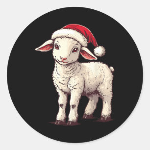 Sticker Rond Agneau Santa Hat Funny Framer Lamb Lover Noël Chri