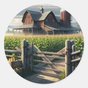 Sticker Rond Agritourisme rustique avec Cornfield Ai Art