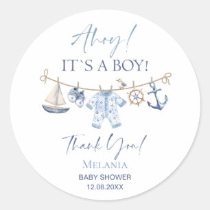 Sticker Rond Ahoy Ahoy c'est un baby shower garçon