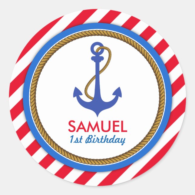 Sticker Rond AHOY ! Baby shower Nautique (Devant)