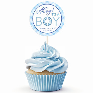Sticker Rond Ahoy C’est un garçon Baby shower nautique Favorise
