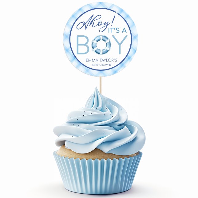 Sticker Rond Ahoy C’est un garçon Baby shower nautique Favorise (favor sticker example)