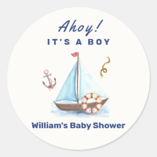 Sticker Rond Ahoy C'est un Baby shower de voilier nautique
