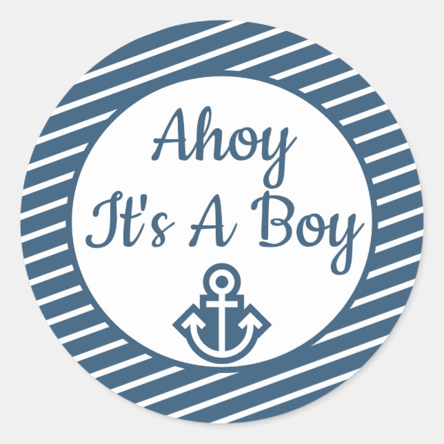 Sticker Rond Ahoy C'est un chevalet de Baby shower garçon (Devant)