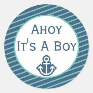 Sticker Rond Ahoy C'est un chevalet de Baby shower garçon