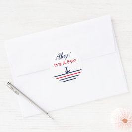 Sticker Rond Ahoy C'est un garçon ! Baby shower nautique