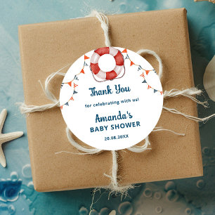 Sticker Rond Ahoy C'est un garçon Baby shower nautique Merci