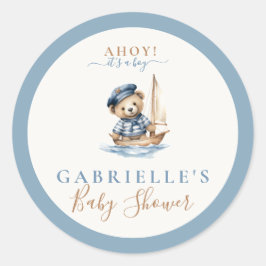 Sticker Rond Ahoy c'est un garçon ! Baby shower nautique minima